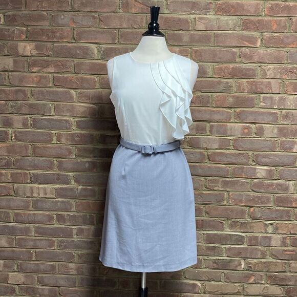 Cato Grey & Off White Ruffle Sleeveless Dress Size 10 NEW - Picture 2 of 7